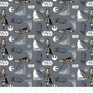 Star Wars The Force Awakens Rey Grey 100% Cotton Quilting & Sewing Fabric