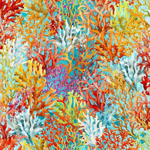 Calypso II Coral Teal 100% Cotton Fabric