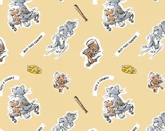 Tom & Jerry Foes Forever Yellow Print Camelot Fabric