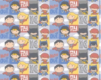 DC Comic Heroes in Action Muted Cotton Fabric