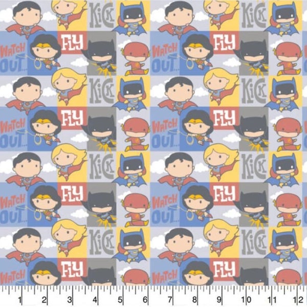 DC Comic Heroes in Action Muted Cotton Fabric
