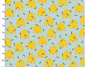 Feed the Bees Fabric – 3 Wishes Buzzy Bees Turquoise 100% Cotton Quilting & Sewing Material