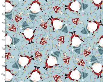 3 Wishes I'll Be Gnome for Christmas Tangled Lights Cotton Fabric