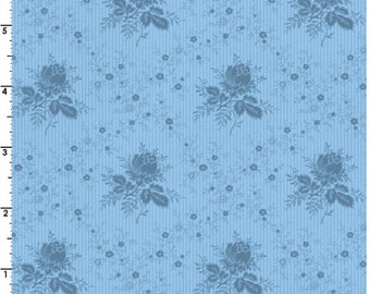 American Beauty Trellis Rose Blue 100% Cotton Fabric