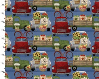 Veggie Delivery Fabric: 3 Wishes Locally Grown Blue Cotton