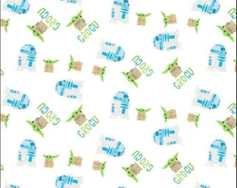 Star Wars Mandalorian Grogu R2D2 Toss 100% Cotton Quilting & Sewing Fabric by Camelot