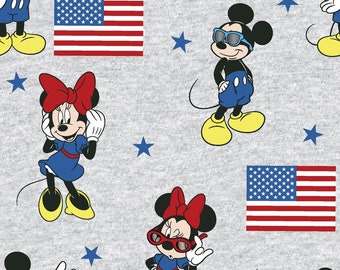 Disney Mickey & Minnie American Flag 100% Cotton Quilting and Sewing Fabric