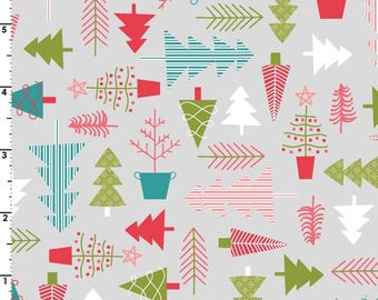Christmas Tree Farm Cotton Fabric: Kimberbell Cup of Cheer Grey