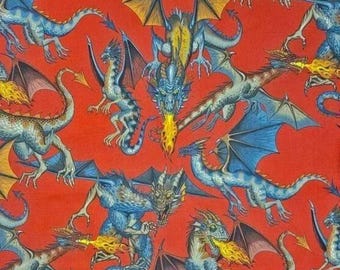 Alexander Henry Tale of the Dragons Red 100% Cotton Quilting & Sewing Fabric