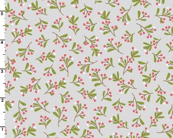 Kimberbell Cup of Cheer Mistletoe Grey Cotton Fabric