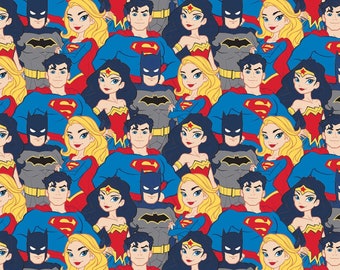 Young DC Justice League Jr Stacked Heroes Cotton Fabric