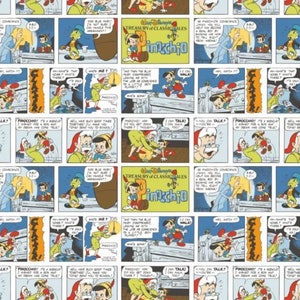 Disney Pinocchio Comic Strips 100% Cotton Fabric
