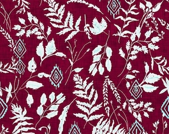 New Earth Unfurl Leaves Dark Red 100% Cotton Quilting & Sewing Fabric by Clothworks
