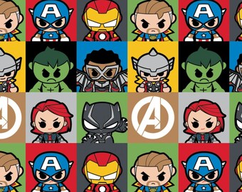 Kawaii Marvel II Mini Heroes Block Cotton Fabric