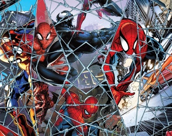 Marvel Spider-Man Comic Web Mosaic Digital Print 100% Cotton Quilting & Sewing Fabric