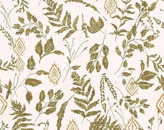 New Earth Unfurl Leaves Light Cream 100% Cotton Quilting & Sewing Fabric by Clothworks