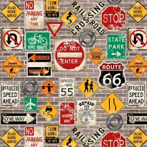 Henry Glass My Tools My Rules Sign Tossed Cotton Fabric