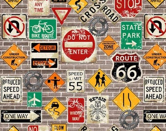 Henry Glass My Tools My Rules Sign Tossed Cotton Fabric