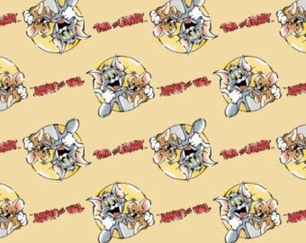 Tom & Jerry Foes Forever Yellow Together Print 100% Cotton Quilting and Sewing Fabric by Camelot