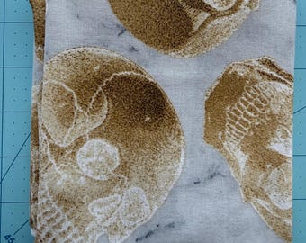 Halloween Tossed Gold Metallic Skulls - 100% Cotton