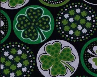 Shamrocks with Dots Black St. Patrick's Day Cotton Fabric
