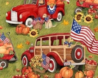 Susan Winget Harvest Trucking Red Truck 100% Cotton Fabric