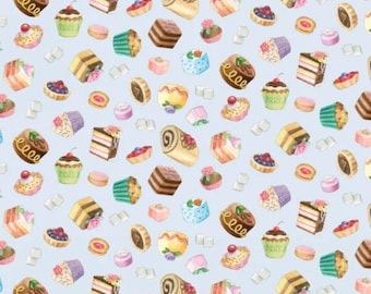 Elizabeth’s Studio Fancy Tea Pastries Blue 100% Cotton Quilting & Sewing Fabric