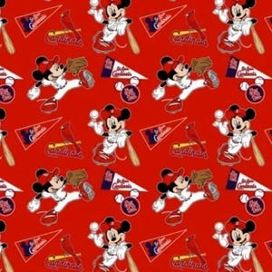 MLB Mickey Mouse St. Louis Cardinals Mash Up 100% Cotton Quilting & Sewing Fabric by Fabric Traditions