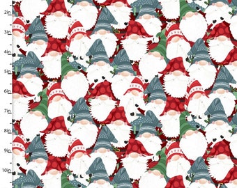 3 Wishes I'll Be Gnome for Christmas Packed Gnomes Cotton Fabric