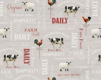 P&B Textiles Farm Fresh Animal Words Sand Cotton Fabric