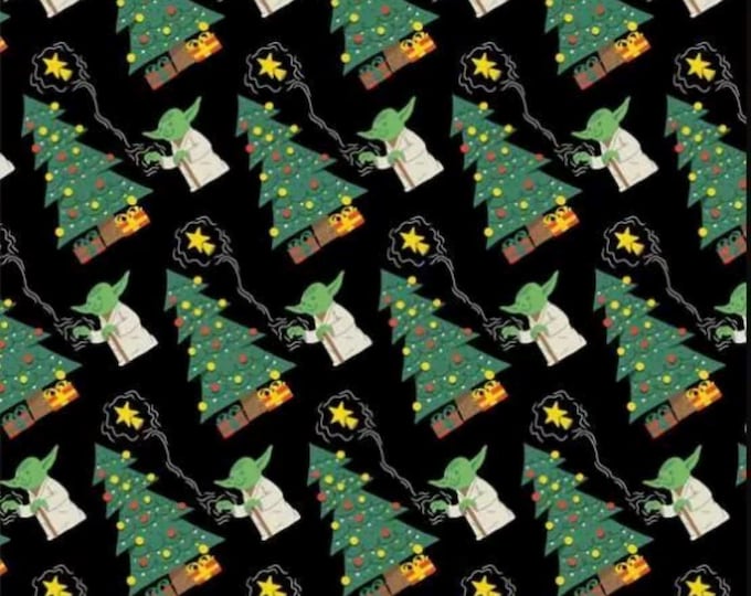 Featured listing image: Star Wars Force Trim the Tree Yoda 100% Cotton Quilting & Sewing Fabric by Camelot