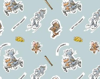 Tom & Jerry Cotton Fabric: Foes Forever Light Blue Print by Camelot