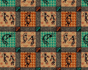 Pueblo Kokopelli Block 100% Cotton Fabric