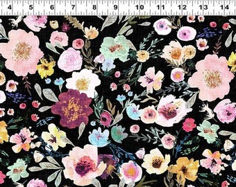 New Earth Digital Floral Dark Black 100% Cotton Fabric