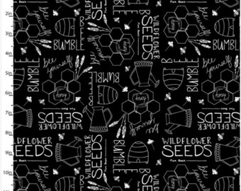 Feed the Bees Fabric – 3 Wishes Bumble Seeds Black 100% Cotton Quilting & Sewing Material