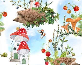 In the Beginning Hedgehog Hollow Hedgehogs 100% Cotton Quilting & Sewing Fabric by Jason Yenter