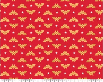 Red Wonder Woman 84 Logo Fabric -100% Cotton