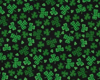 Gingham & Solid Clovers on Black St. Patrick's Day 100% Cotton Quilting and Sewing Fabric