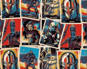 Star Wars Mandalorian Trading Cards Cotton Fabric