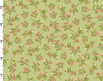Kimberbell Cup of Cheer Mistletoe Green 100% Cotton Quilting & Sewing Fabric by Maywood Studio