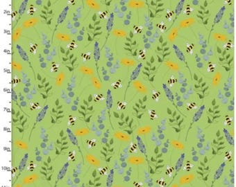Feed the Bees Fabric – 3 Wishes Green Wild Flowers 100% Cotton Quilting & Sewing Material