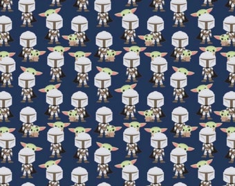 Star Wars Navy Mandalorian Hello Friend 100% Cotton Fabric