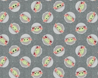 Star Wars Grey Mandalorian Baby Toss 100% Cotton Quilting & Sewing Fabric by Camelot