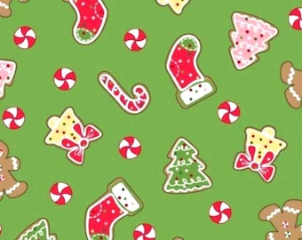 Kimberbell Jingle & Whisk - Green Christmas Cookies Cotton Fabric
