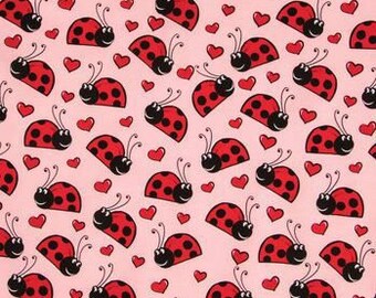 Happy Ladybugs on Pink 100% Cotton Fabric