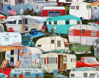 Vintage Trailer - Multi 100% Cotton Fabric