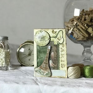 Il sogno di Parigi - Biglietto nei toni del verde  - Da regalare a chi sogna una bellissima gita a Parigi - Handmade
