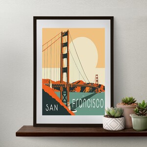 Minimalist San Francisco California Golden Gate Bridge Digital Travel Giclee Art Poster