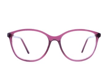 May include: A pair of pink oval-shaped eyeglasses with thin silver arms.
