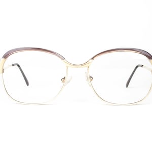 Vintage Ladies Gold Round glasses frame with brown / mauve brow line